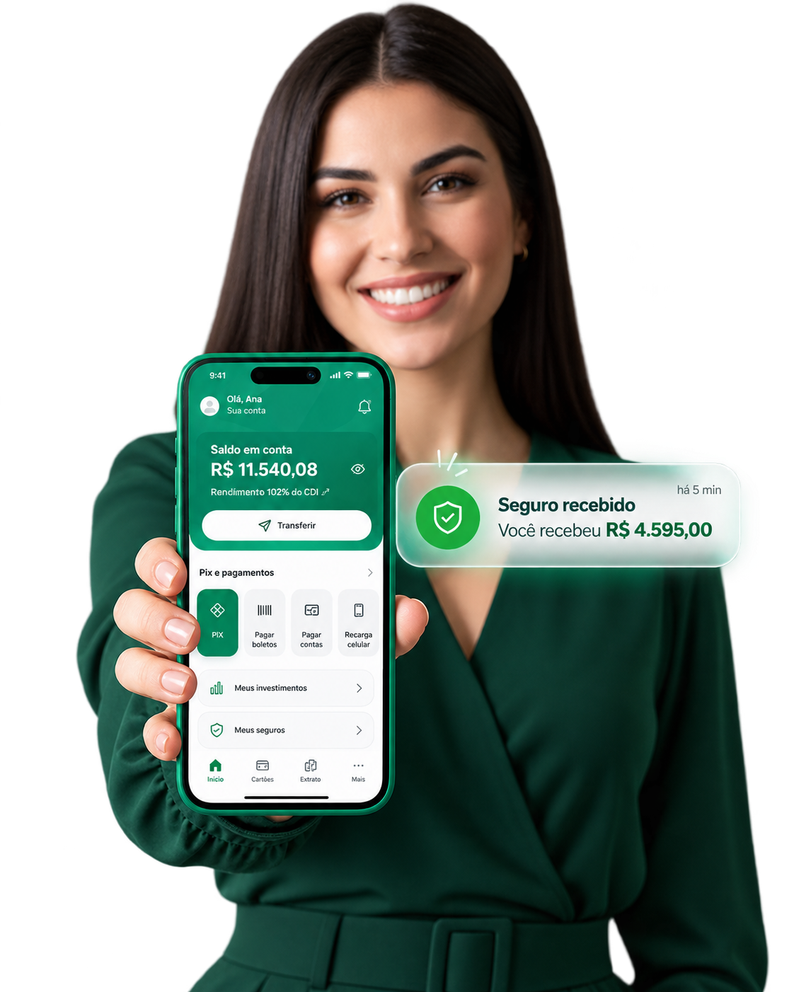Cliente vendo no aplicativo a notificação de seguro recebido